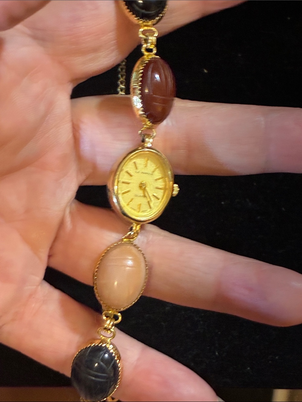 Gold Tone Linked Bracelet with Cabochon Accents